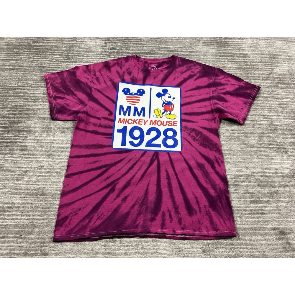 Disney T-Shirt Mens Large Purple Mickey Mouse 1928 Tie Dye Graphic Crew Neck Tee